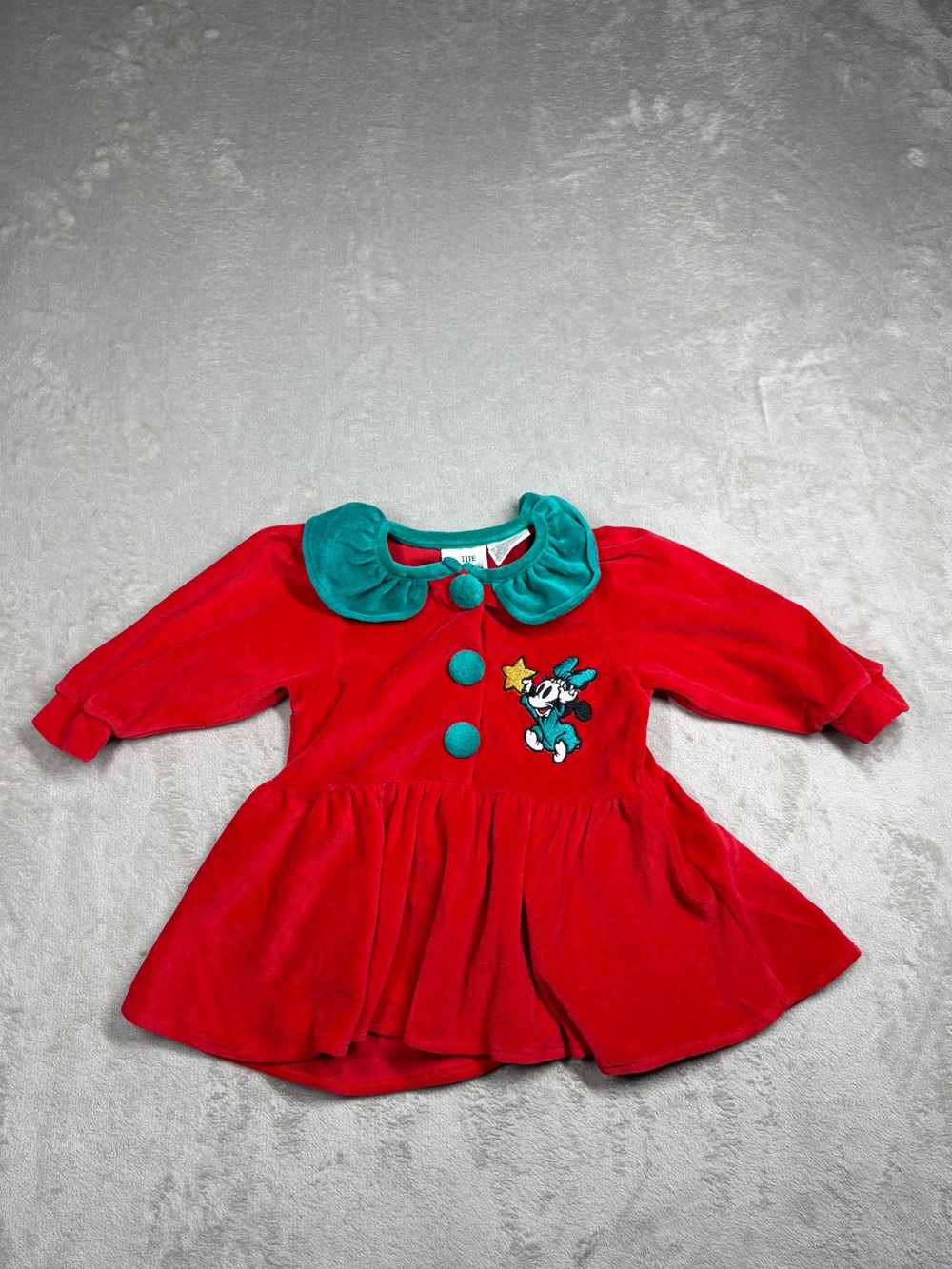 Vintage The Disney Store Velvet Embroidered Minnie Mouse Baby Red Dress  12M